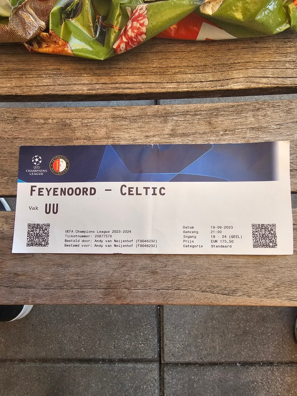 kaartje feyenoord-celtic 19-09-2023 champions league, Verzenden, Nieuw, Feyenoord