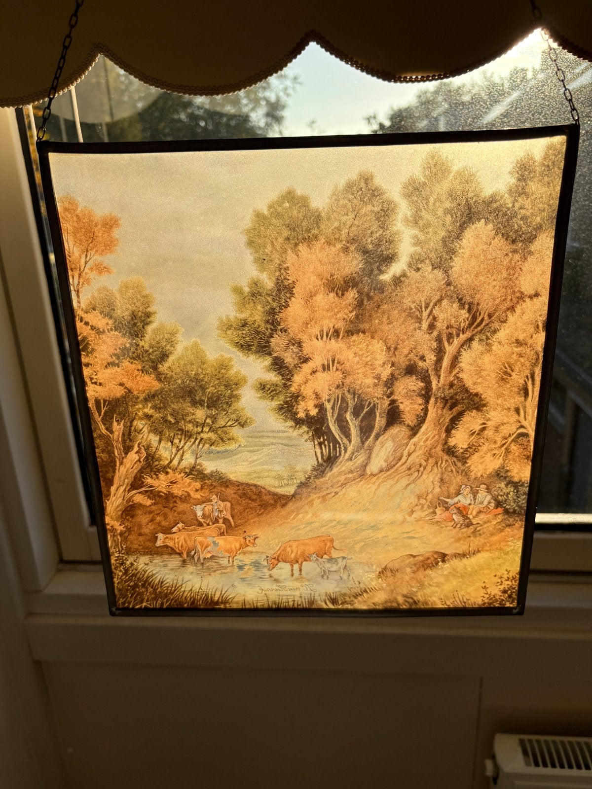 Antiek schilderij op glas - Landschap van JC van Hunnik, Ophalen, Landschap, Klassiek, Ingelijst