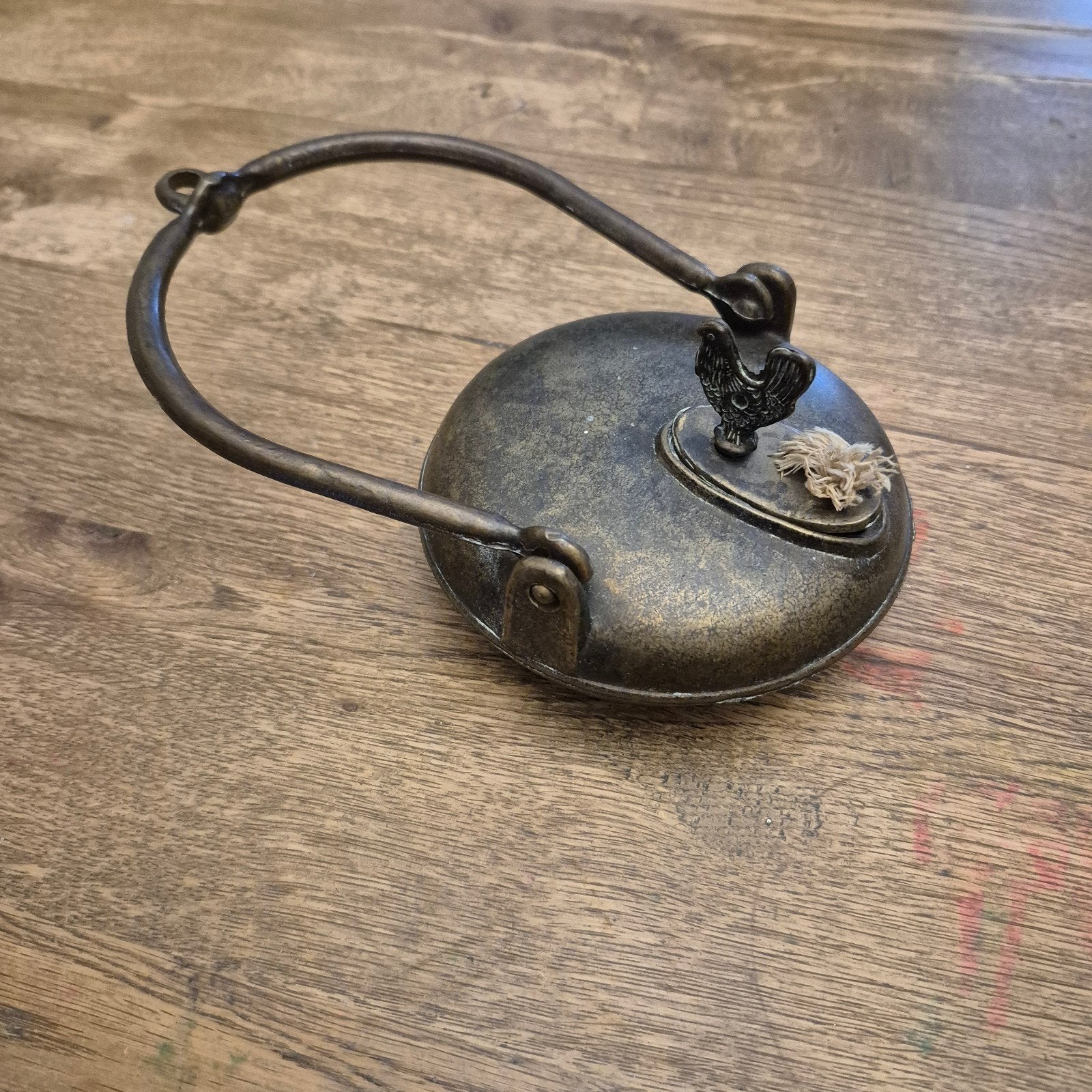 Antieke bronzen inktpot met haan decoratie, Antiek en Kunst, Ophalen of Verzenden