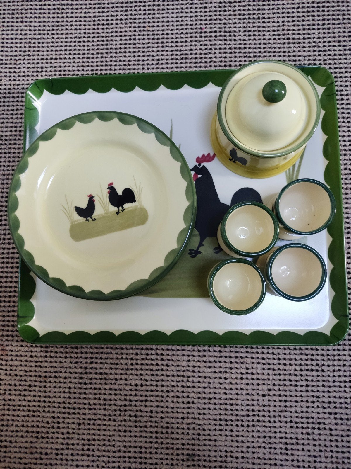 Zeller keramiek vintage kippen servies set met dienblad, Ophalen of Verzenden