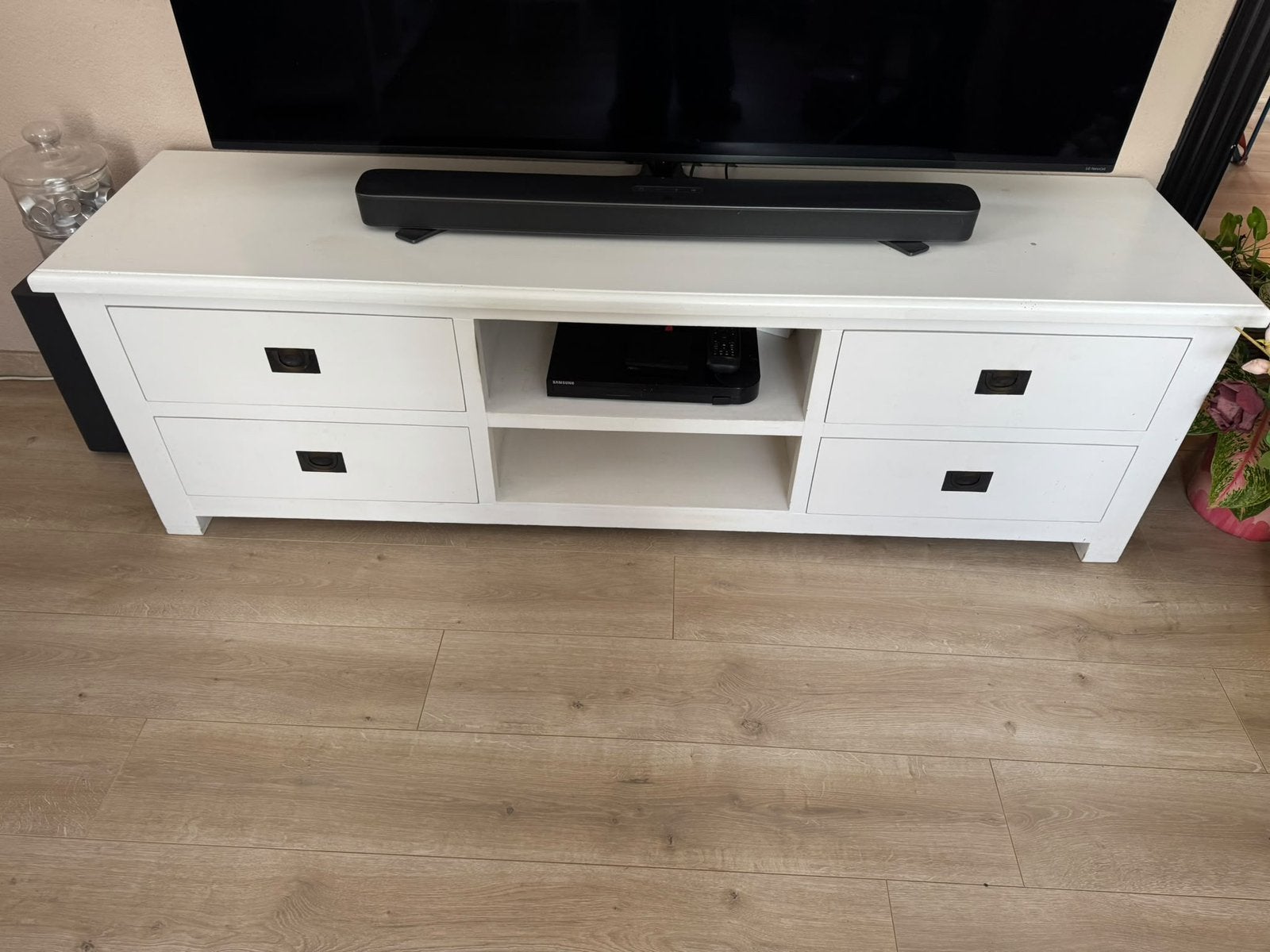 Te koop: wit houten tv meubel, Huis en Inrichting, Ophalen