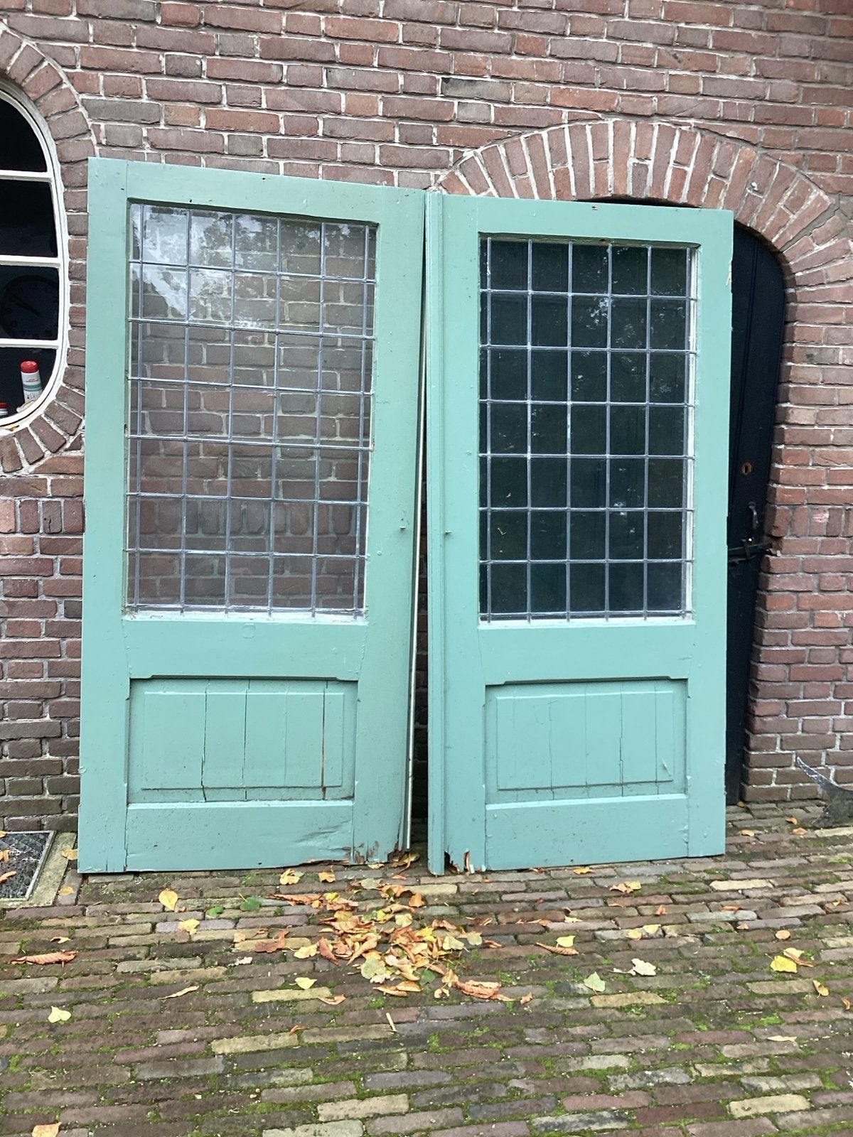 Twee oude deuren met glas-in-lood ramen, Gebruikt, 80 tot 100 cm, Minder dan 200 cm, Ophalen of Verzenden