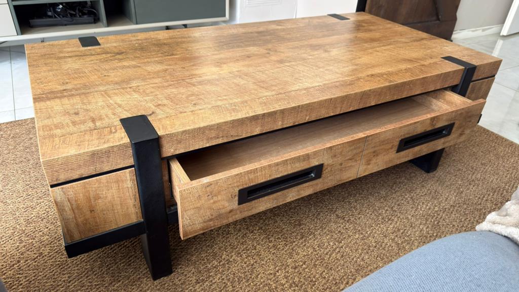 Salontafel Lamulux in de kleur/afwerking Old Teak, Ophalen, Overige materialen, Gebruikt, 50 tot 100 cm