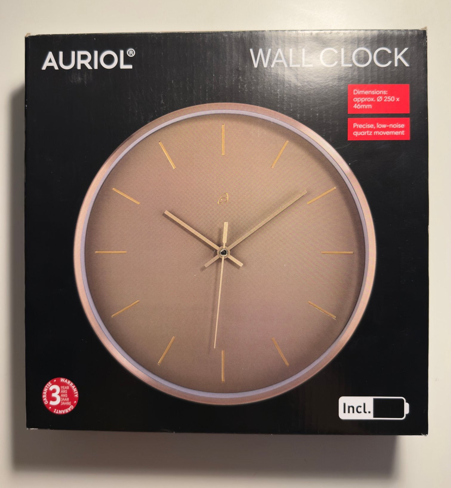 Auriol Wandklok Ø 25 cm (nieuw), Goud, Wandklok, Auriol, Analoog