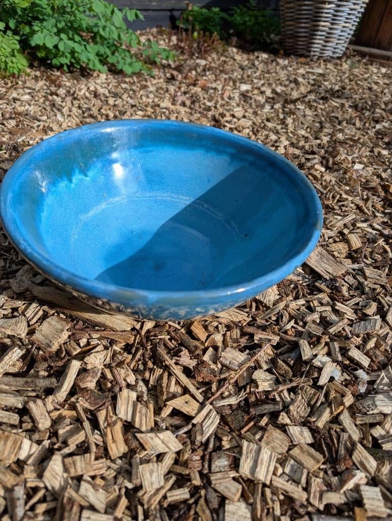 Blauw geglazuurde bloembak, Steen, Minder dan 30 cm, Rond, Ophalen of Verzenden