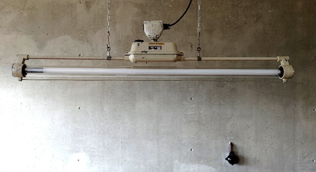 Vintage industriële lamp met dimbaar led, Ophalen, Gebruikt, G13 (TL), Glas