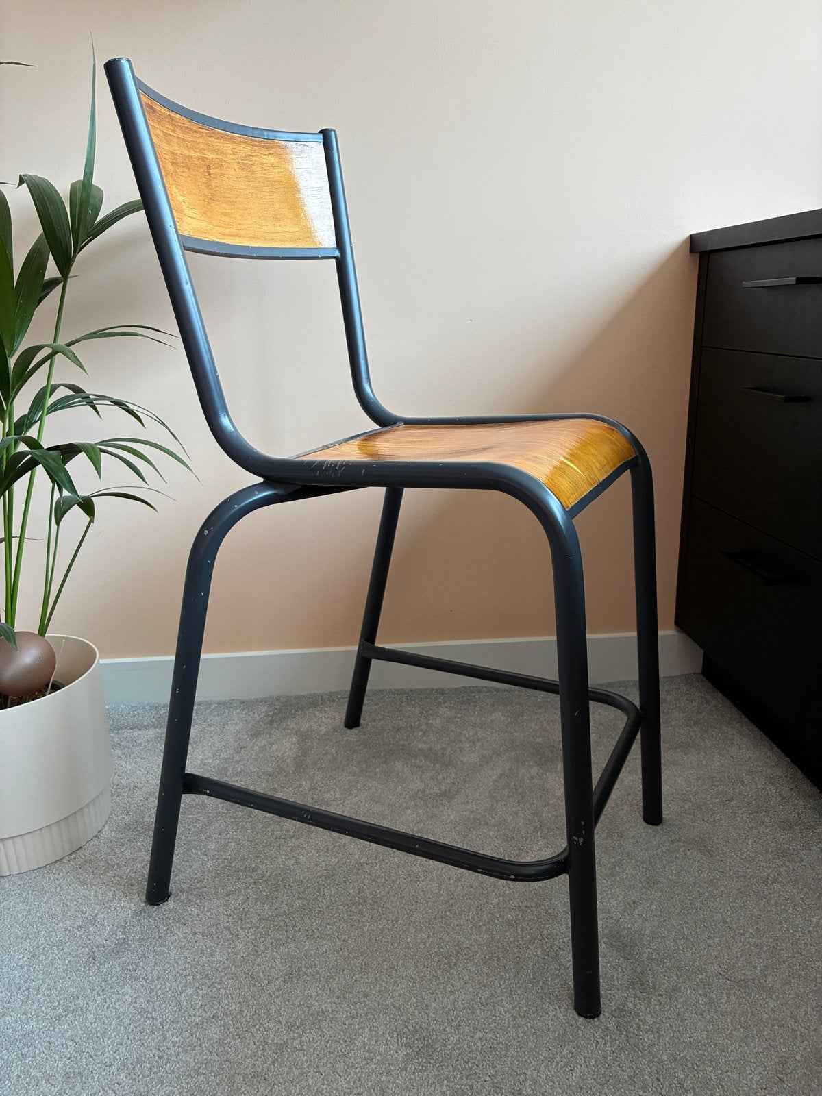 Set van 2 vintage schoolstoelen - Hout en metaal, Ophalen, Gebruikt, Twee, Overige kleuren