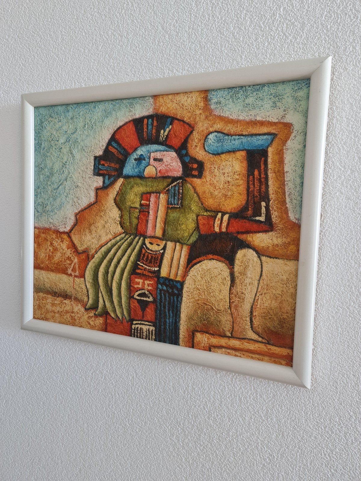 Uniek schilderij b long met textuur en etnische invloeden, Ophalen of Verzenden