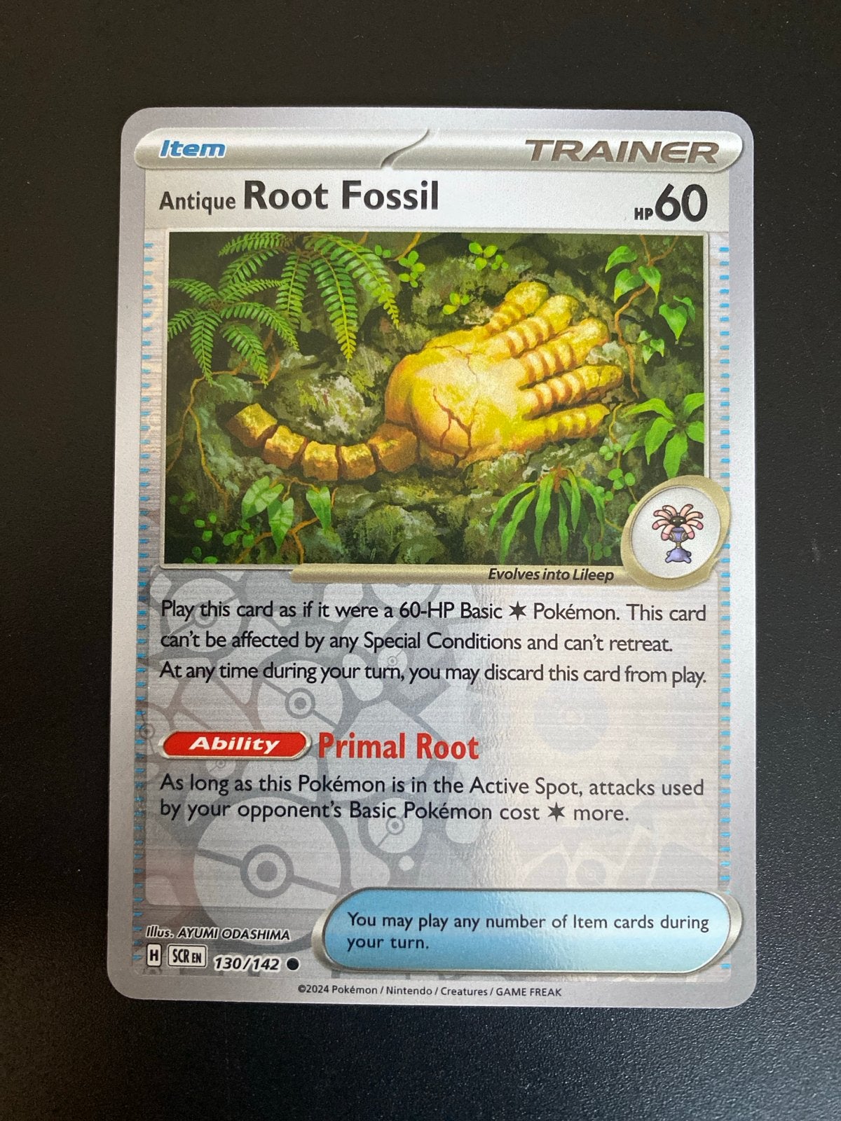 Antique Root Fossil 130/142 Rev. Holo Pokémon Stellar Crown, Ophalen of Verzenden, Zo goed als nieuw, Losse kaart, Foil