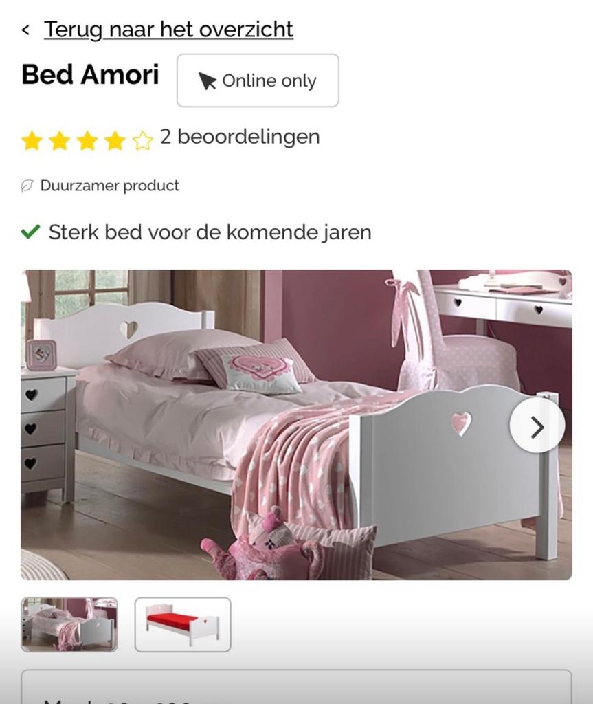 Bed Amori - Wit eenpersoonsbed (gedemonteerd), Ophalen of Verzenden, Zo goed als nieuw, 180 cm of meer, 85 tot 100 cm