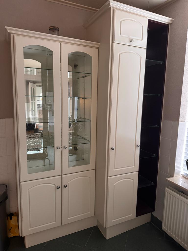 Servieskast met vitrine en apothekerskast, Huis en Inrichting, Kasten | Vitrinekasten, Gebruikt, 100 tot 150 cm, 200 cm of meer