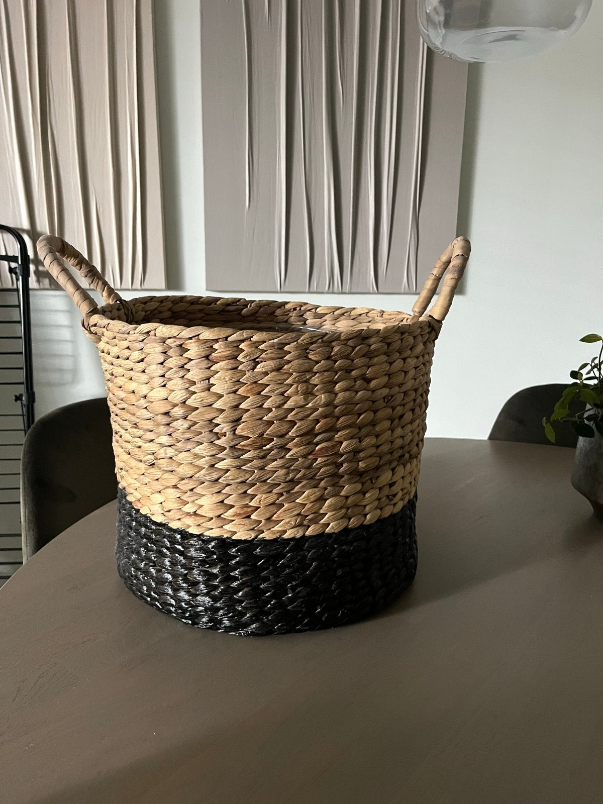 Stijlvolle Two-tone Opbergmand / Plantenmand van Waterhyacin, Ophalen, Gevlochten, Mand, Rond