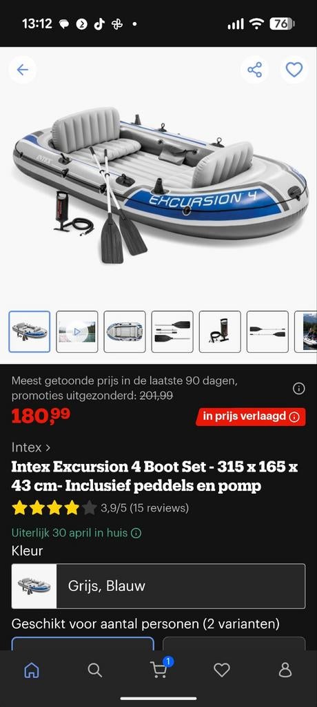 Intex Excursion 4 Boot Set - Opblaasboot / Ponton- Compleet!, Ophalen of Verzenden, Zo goed als nieuw