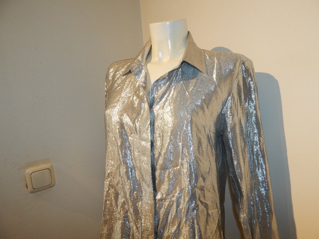 Indress zilveren blouse glanzende deels zijde stof 36/38, Kleding | Dames, Blouses en Tunieken, Overige kleuren, Verzenden, Indress