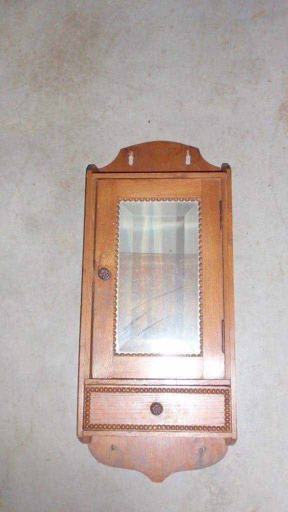 Oud eiken spiegelkastje scheerkastje apotheekkastje, Antiek en Kunst, Ophalen of Verzenden