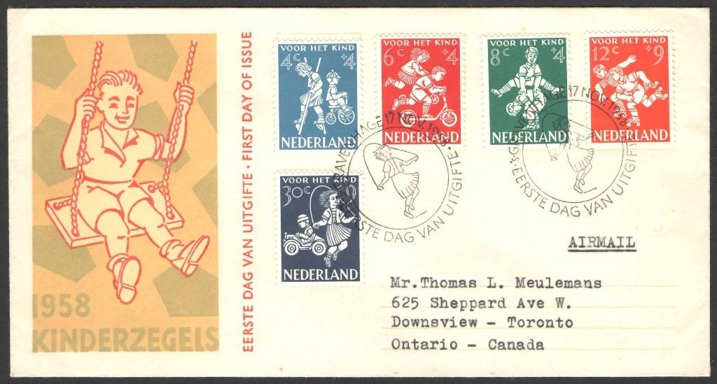 Nederland FDC E36 Met adres, Kinderpostzegels 1958, Postzegels en Munten, Postzegels | Eerstedagenveloppen, Ophalen of Verzenden