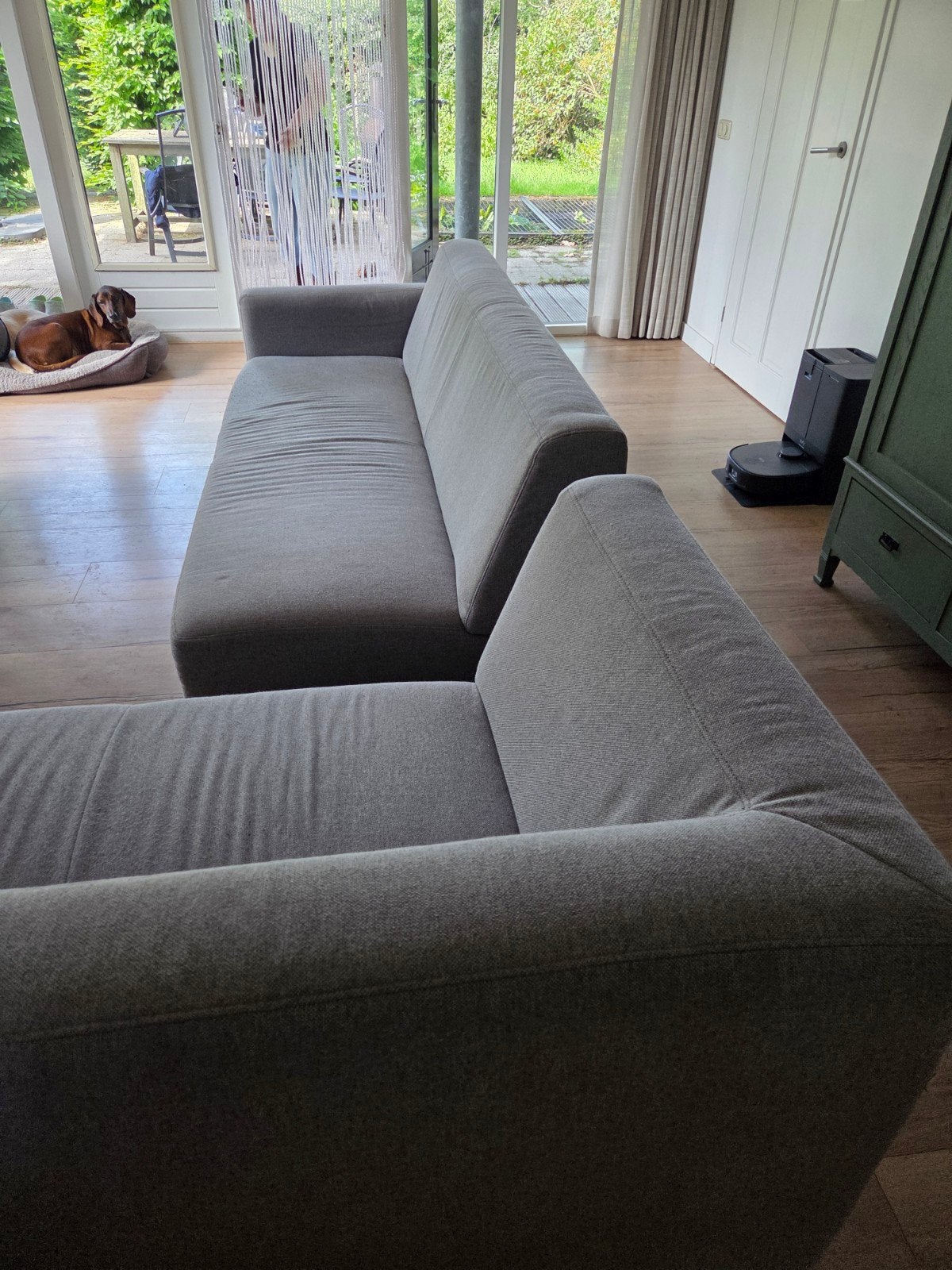 Hoekbank 285x215 cm, deelbaar, met gebruikssporen, Ophalen, Gebruikt