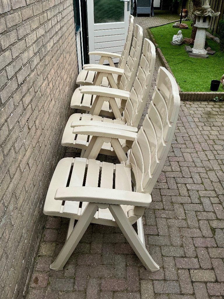 4 hartman tuinstoelen beige., Ophalen, Gebruikt, Kunststof, Verstelbaar