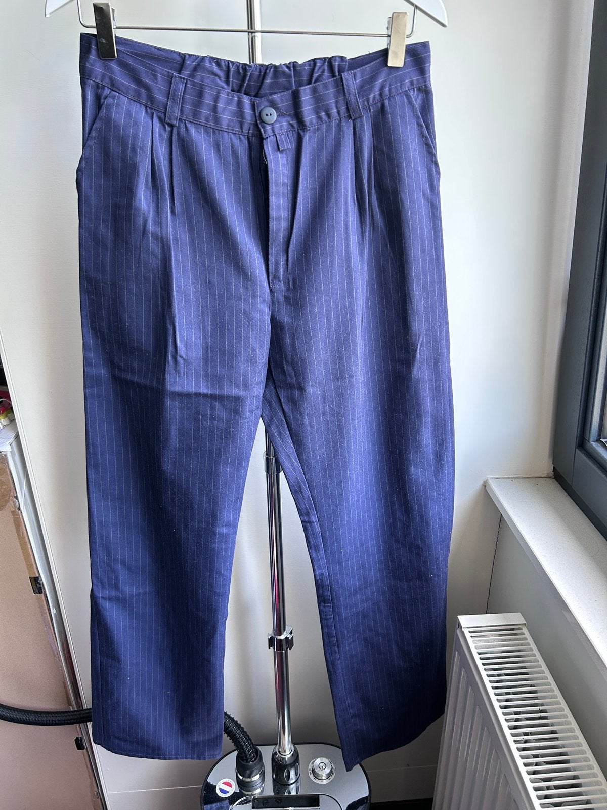 2 x Koksbroek poco kleding maat 46 blauw met krijtstreep, Ophalen of Verzenden, Zo goed als nieuw