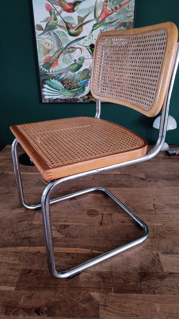 4x thonet stijl Breuer Cesca buisframe stoel rotan webbing, Huis en Inrichting, Stoelen, Bruin, Vintage Bauhaus Design, Ophalen of Verzenden