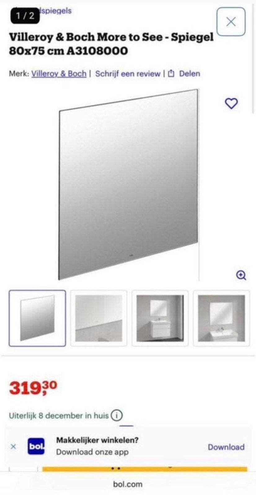 Villeroy en Boch more to see spiegel 80x75 cm, Ophalen, Nieuw, Glas, Overige typen
