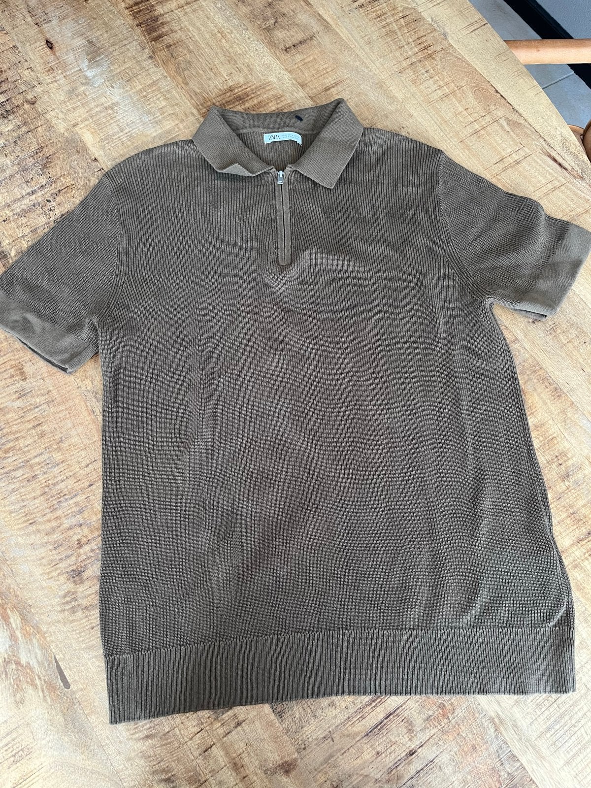Zara gebreid poloshirt met rits - Maat M, Ophalen of Verzenden, Zo goed als nieuw, Maat 48/50 (M), Bruin