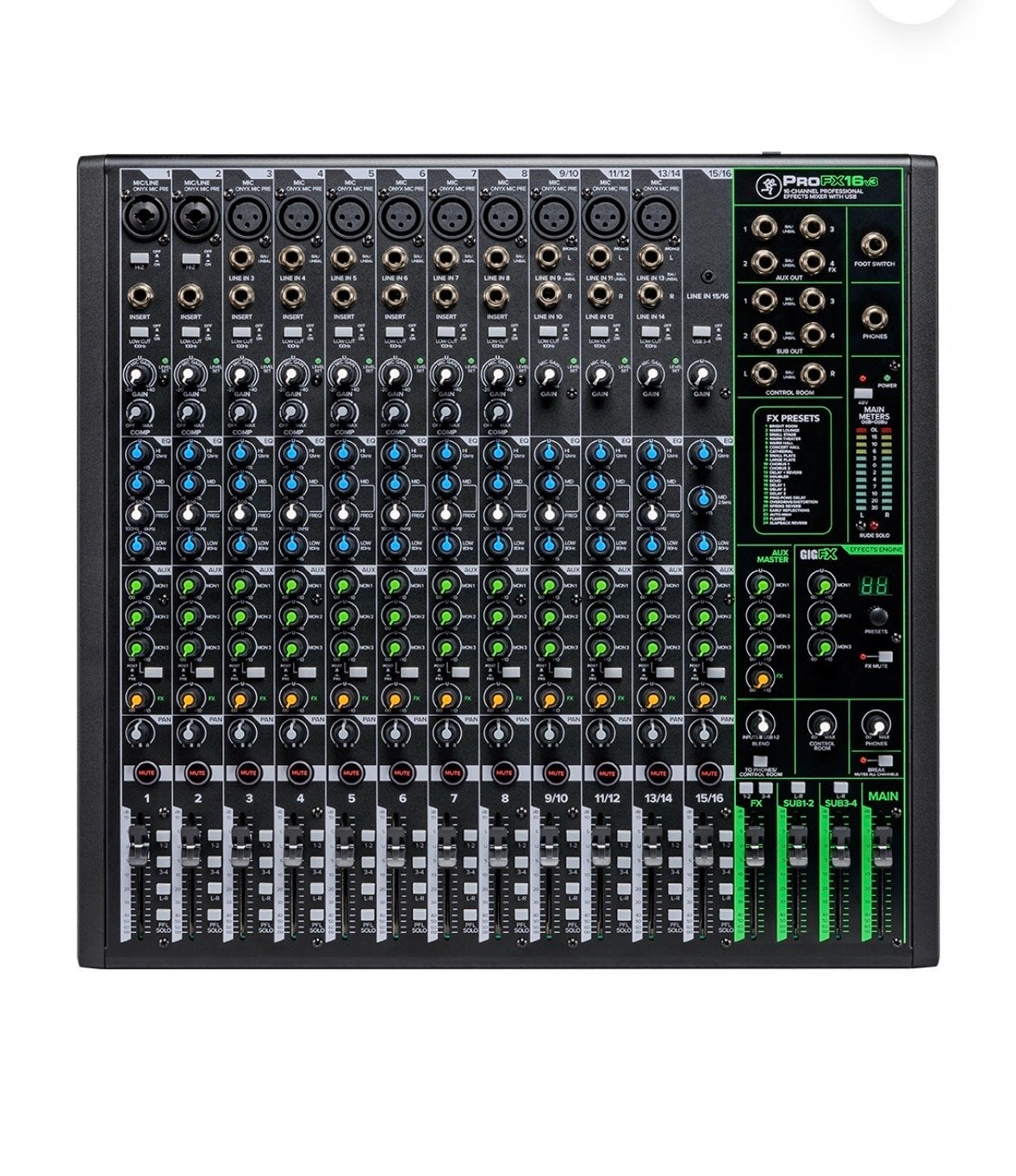 Mackie ProFX16v3 Professionele Effecten Mixer met USB, Ophalen of Verzenden, Nieuw, 10 tot 20 kanalen, Microfooningang
