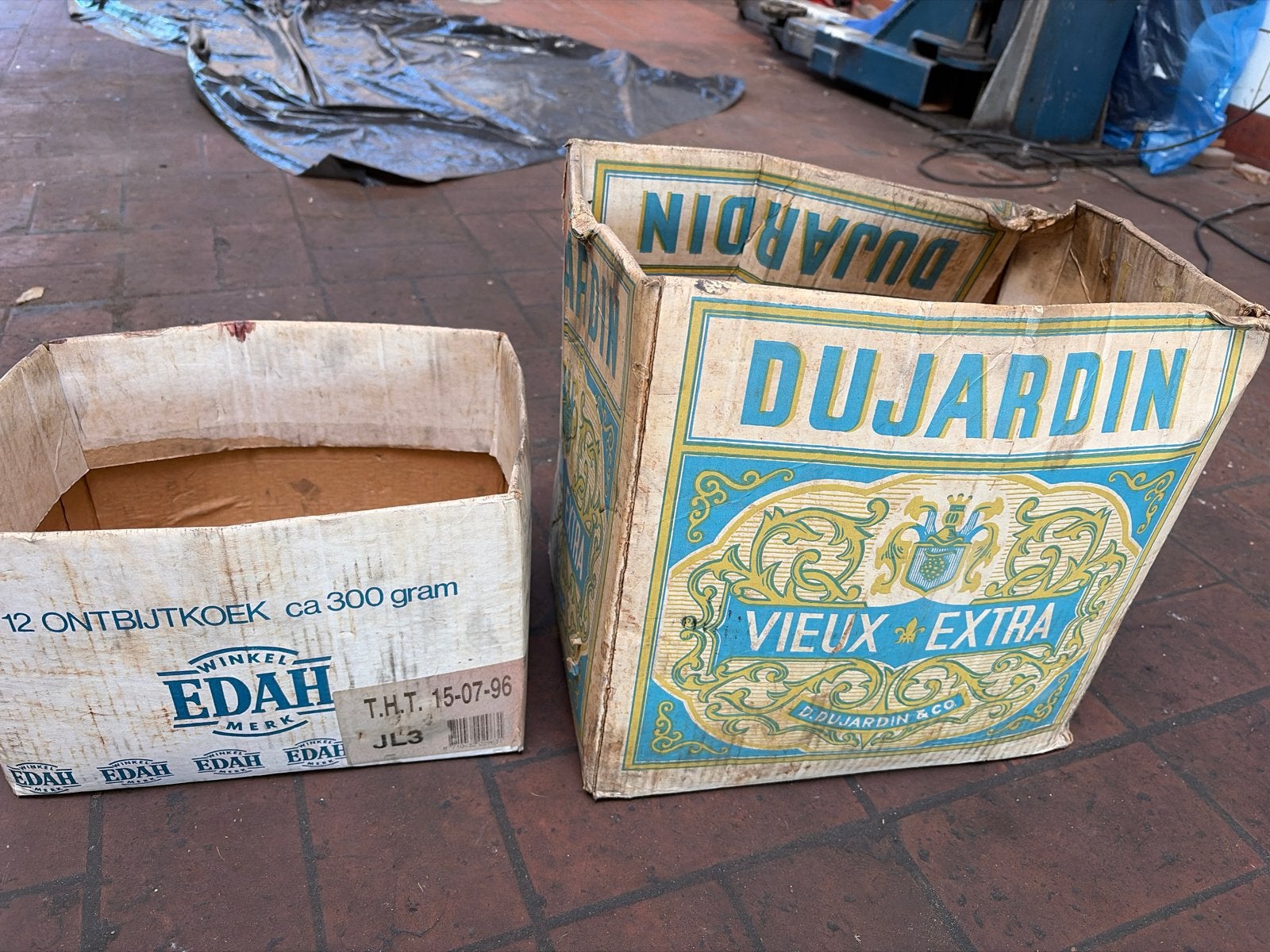 Vintage kartonnen dozen: Edah en DuJardin Vieux Extra, Ophalen of Verzenden