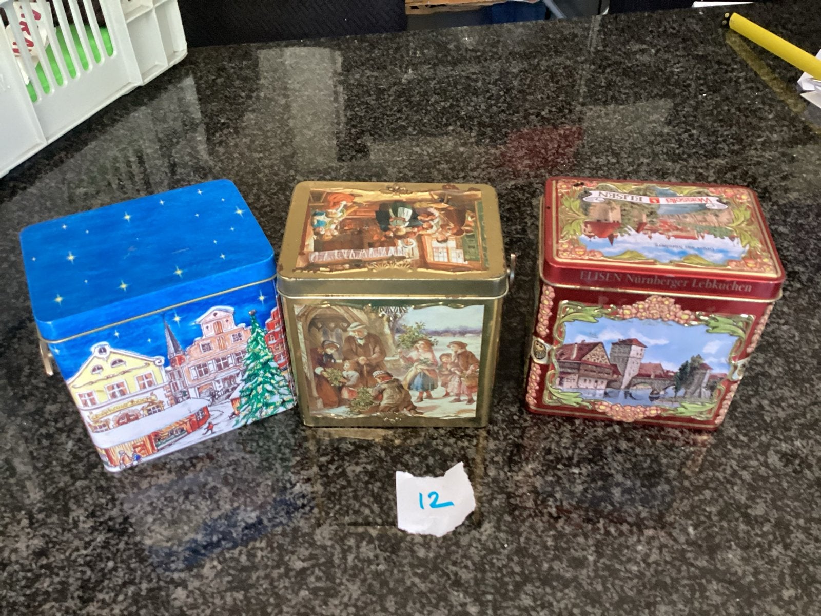 Set van 3 Vintage Muziekdoos Blikken - Kerst & Nürnberger, Verzamelen, Blikken, Ophalen of Verzenden, Gebruikt, Koek(jes), Overige merken