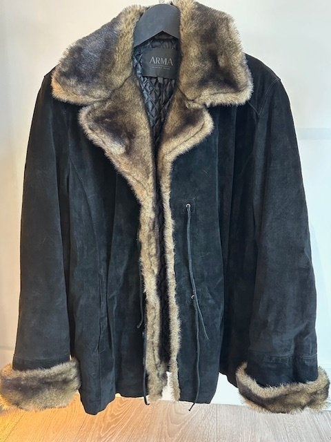 Prachtige ARMA echte suède winterjas zwart maat 50 z.g.a.n., Zwart, Maat 46/48 (XL) of groter, Ophalen of Verzenden, Zo goed als nieuw