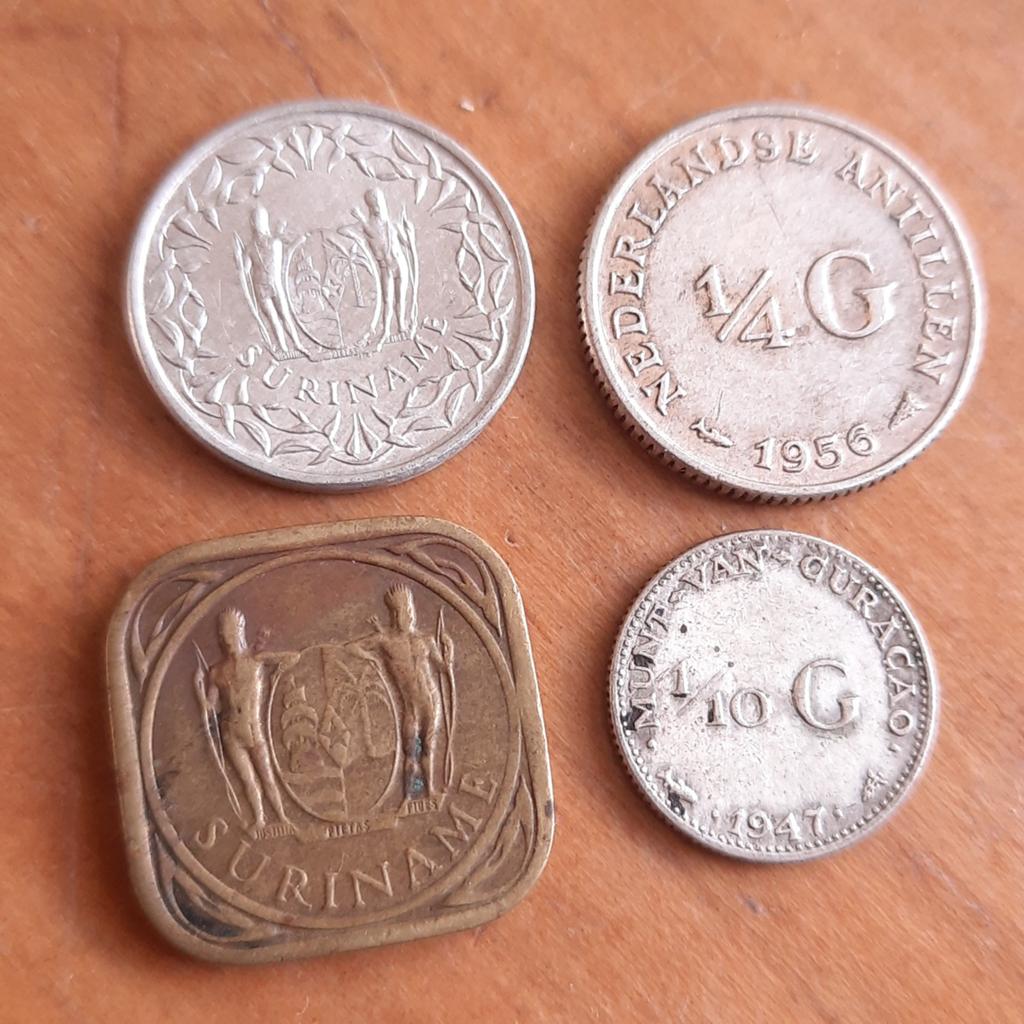 Vier Munten Suriname Nederlandse Antillen Curaçao ook Zilver, Postzegels en Munten, Munten | Nederland, Ophalen of Verzenden, Koningin Juliana