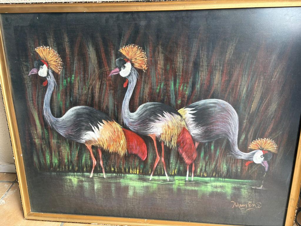 Vintage schilderij - kraanvogels, Ophalen