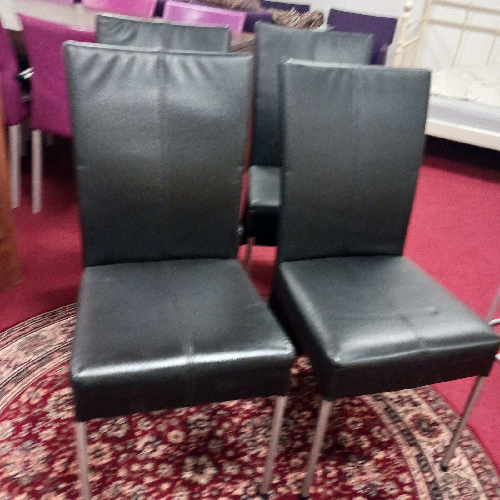 Set van 4 eetkamerstoelen kunstleer geborsteld rvs poten, Ophalen, N, Zwart, Vier