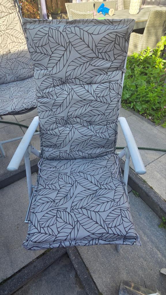 4x Verstelbare tuinstoelen met kussens, Tuin en Terras, Ophalen, Gebruikt, Metaal, Verstelbaar