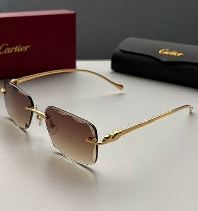 Cartier Panthera Gouden Frame Bruine Glazen Diamond Cut, Overige merken, Zwart, Nieuw, Ophalen of Verzenden