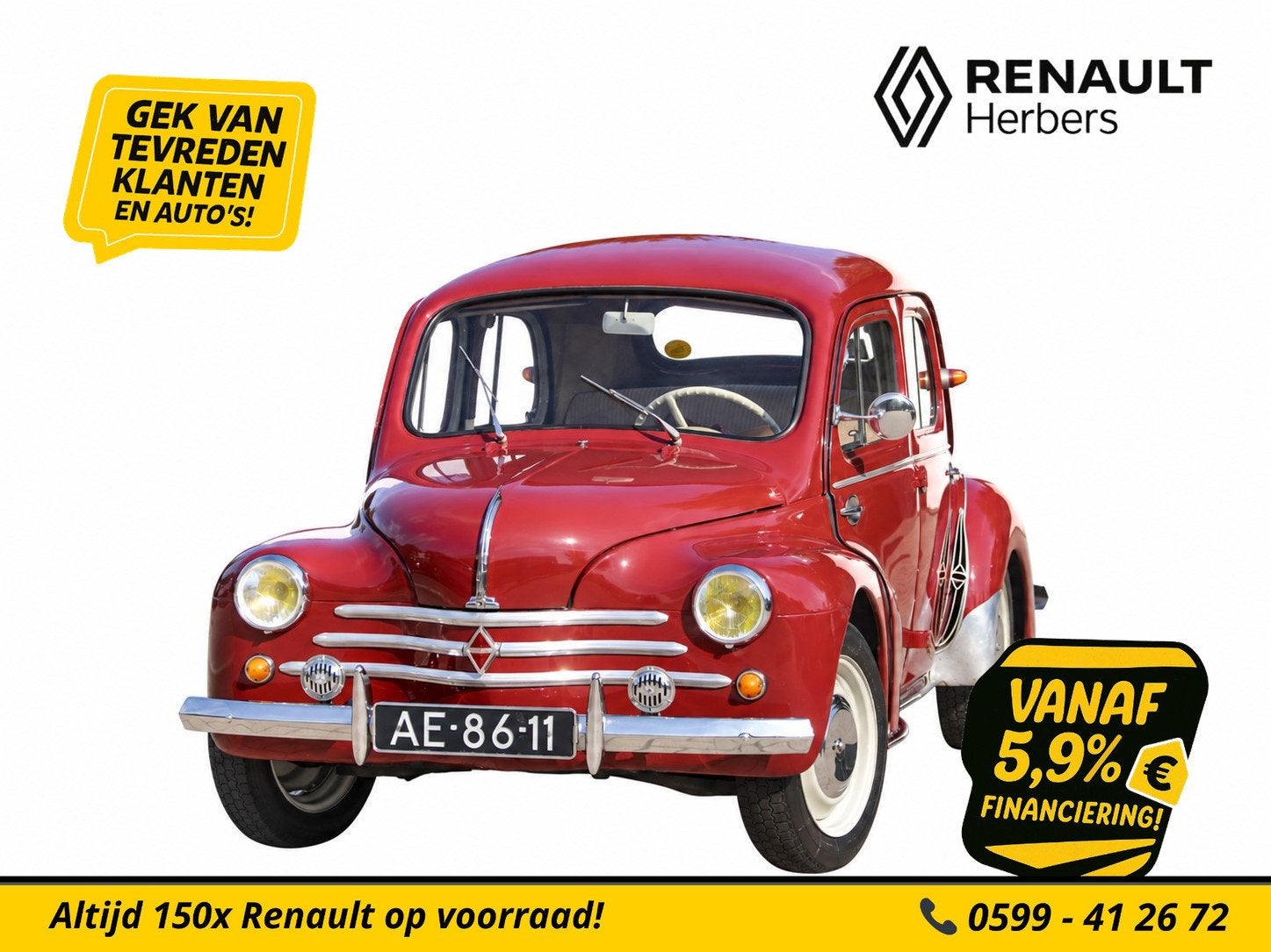 Renault 4CV Quatre Chevaux Renault 4CV – 1959 – afkomsti, Stof, Beige, Renault, 747 cc