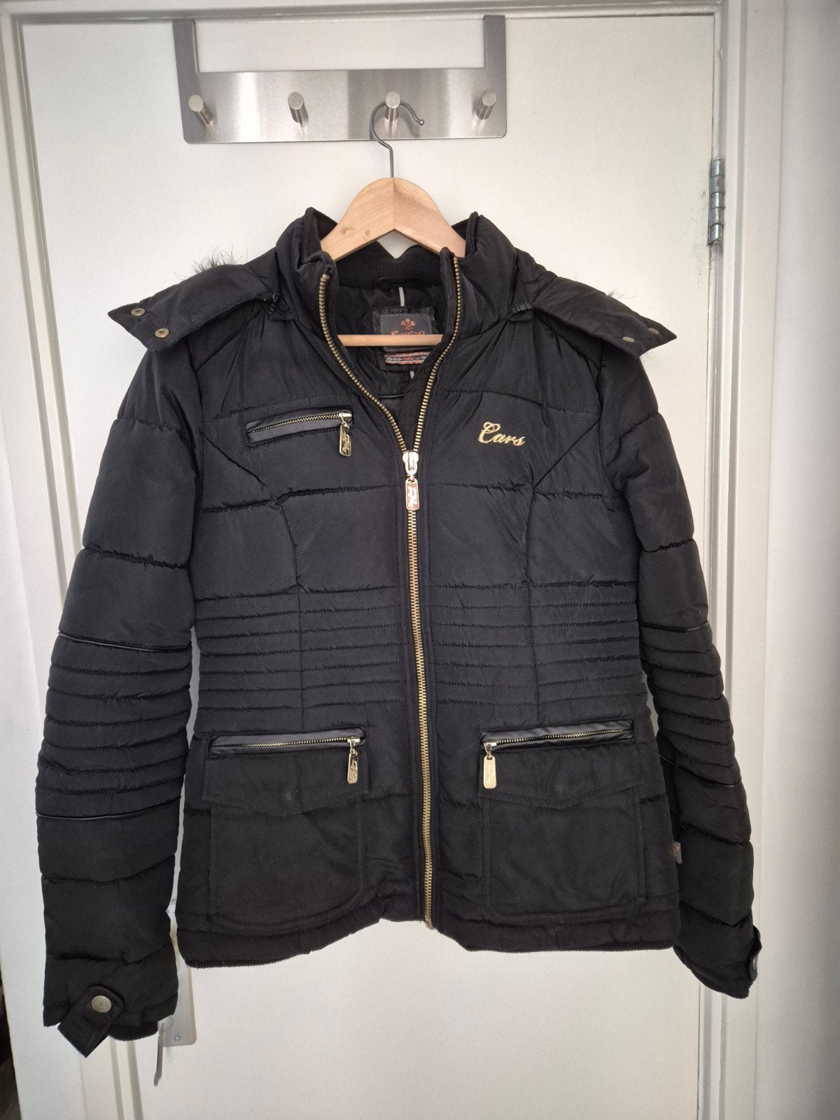 Cars Zwarte Winterjas met Bontkraag, maat M, Maat 38/40 (M), Zwart, Ophalen of Verzenden, Zo goed als nieuw