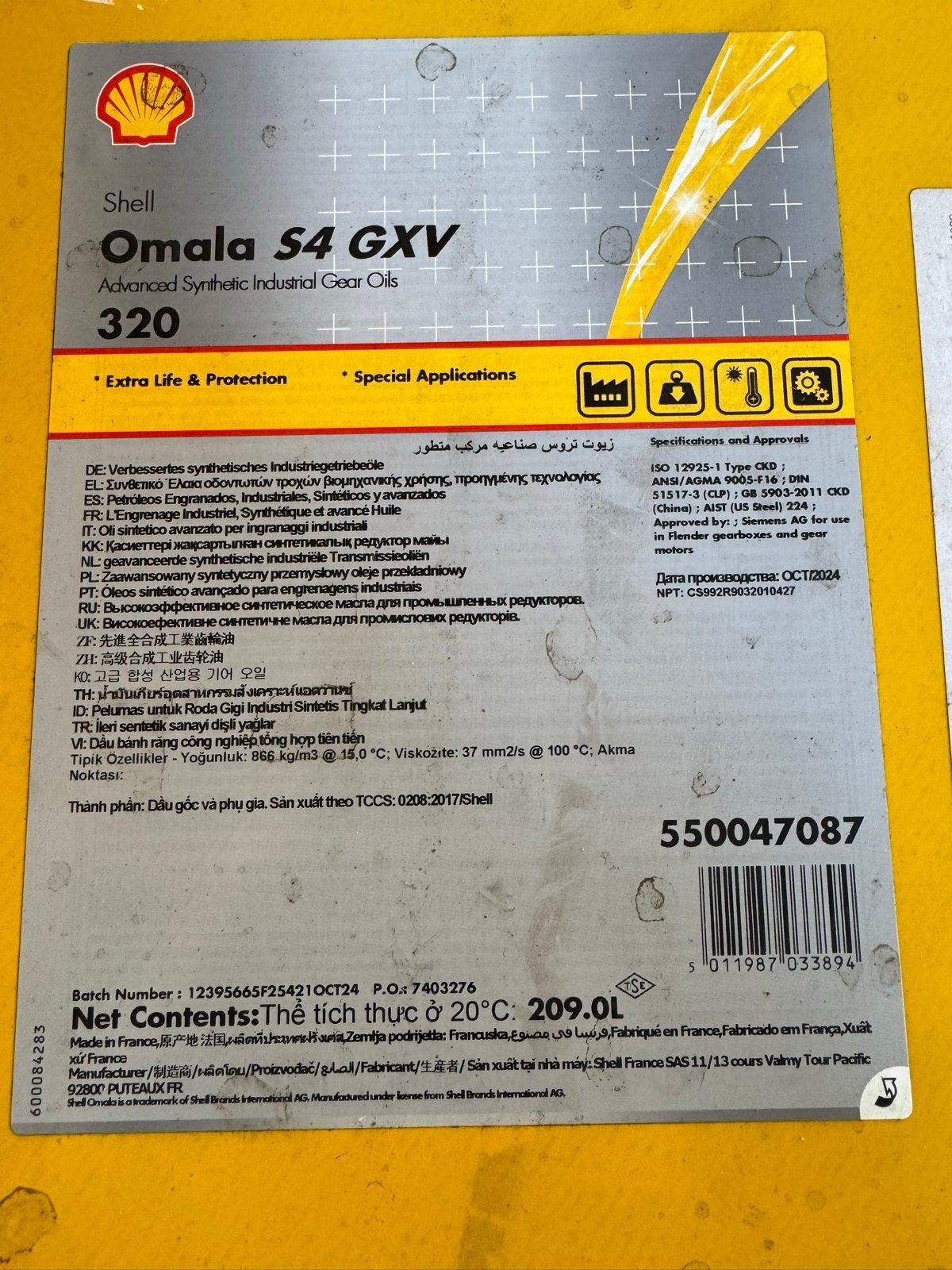 Shell Omala S4 GXV 320 - 209 liter industriële tandwielolie, Ophalen, Nieuw