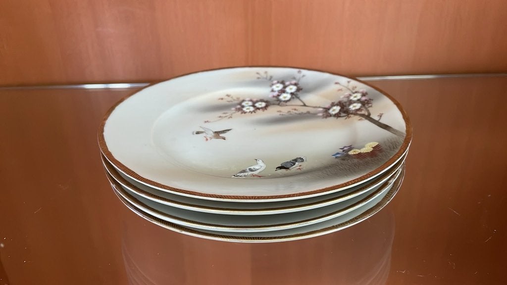 4 Kutani Japanse porseleinen borden, Ophalen, Gebruikt, Porselein, Bord of Schaal