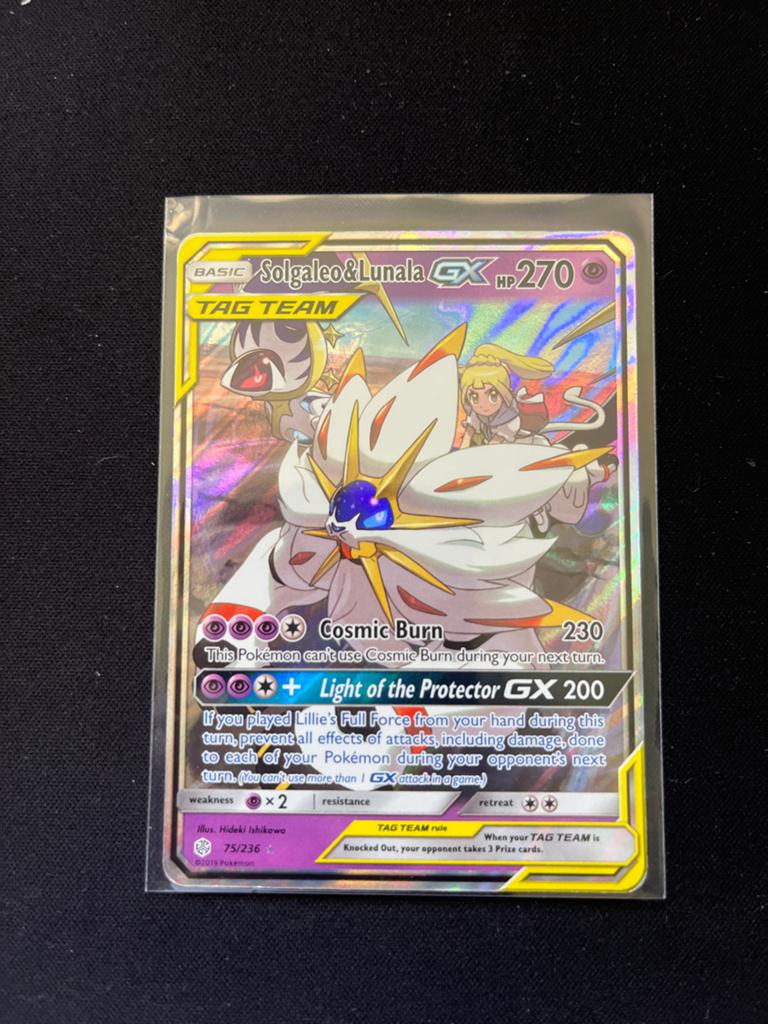 Solgaleo & Lunala GX Full Art Pokémon Kaart, Ophalen of Verzenden, Zo goed als nieuw, Losse kaart, Foil
