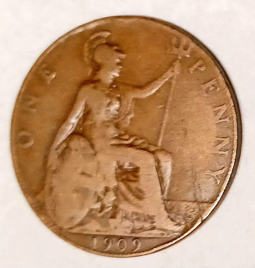 Foto 8 van Compl serie:King Edward-9 Britse One Penny munten:1902-1910