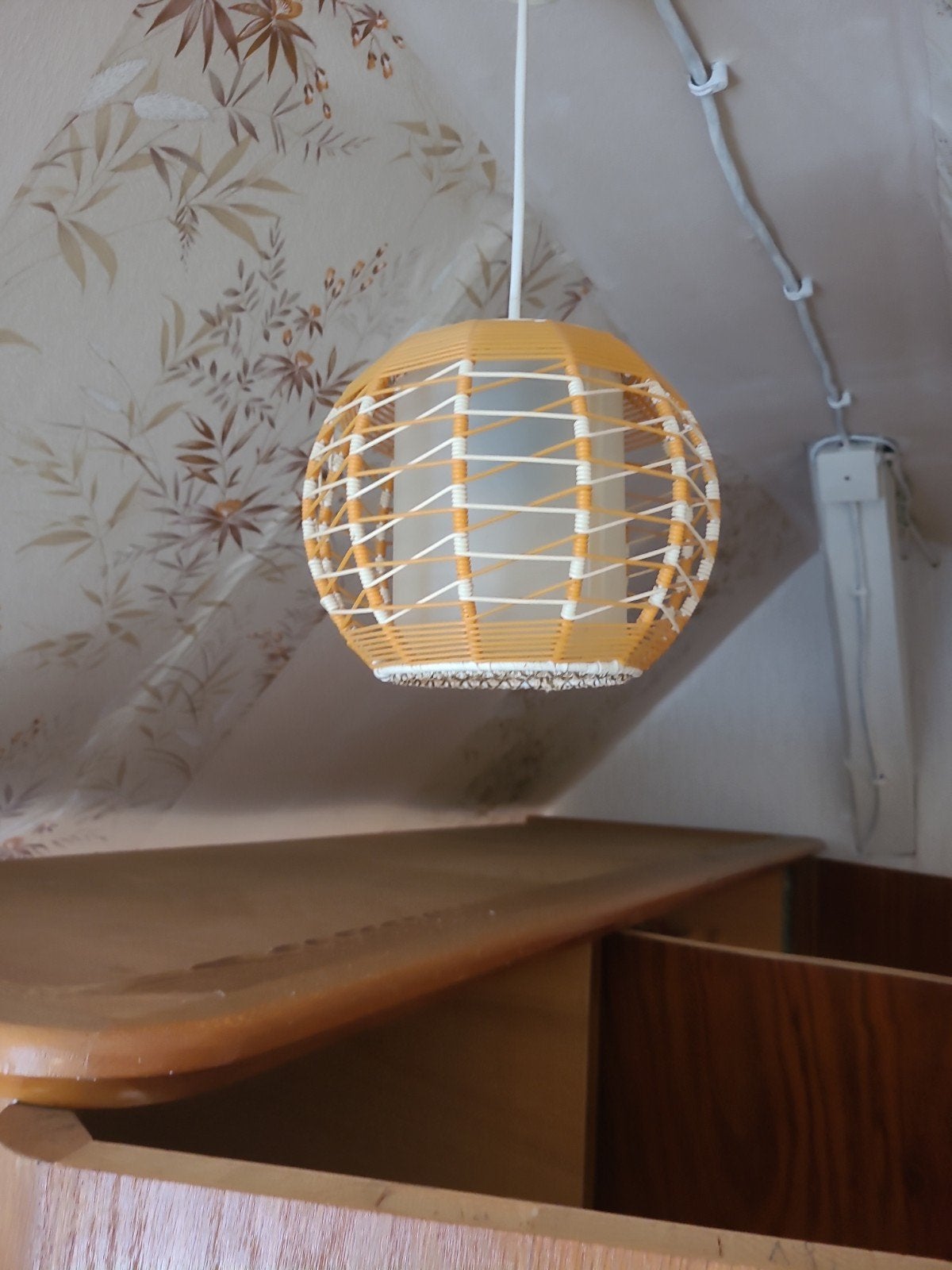 Vintage hanglamp scandinavisch boho 70s compleet, Ophalen