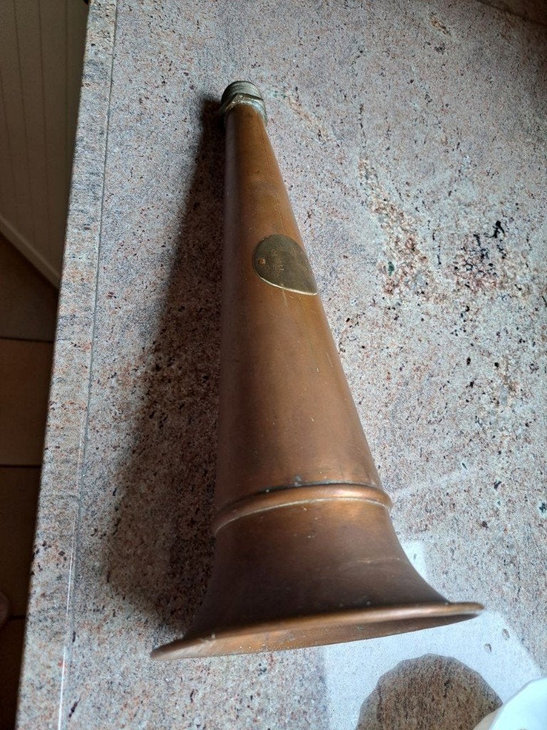 Antieke marine Misthoorn,1947, Britse Royal Navy Broad Arrow, Antiek en Kunst, Ophalen of Verzenden, Koper