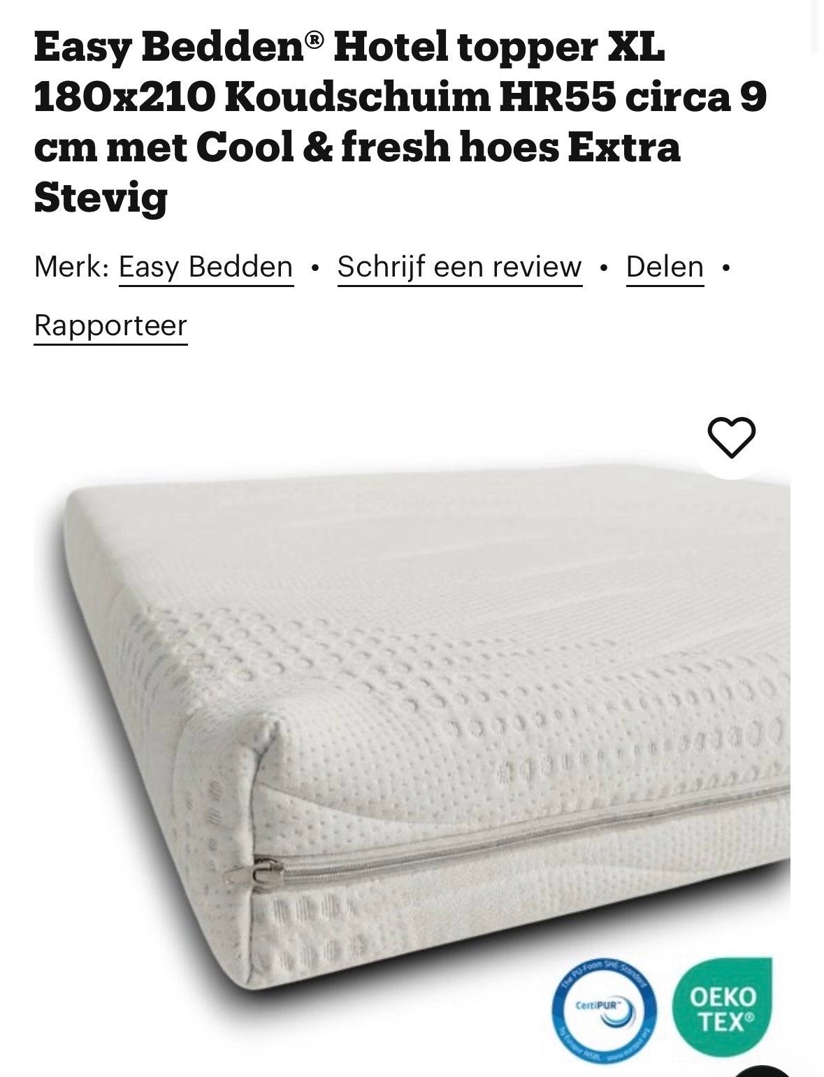 Hotel topper 180x210 Koudschuim HR55, Huis en Inrichting, 210 cm, Ophalen of Verzenden, Matras, 180 cm
