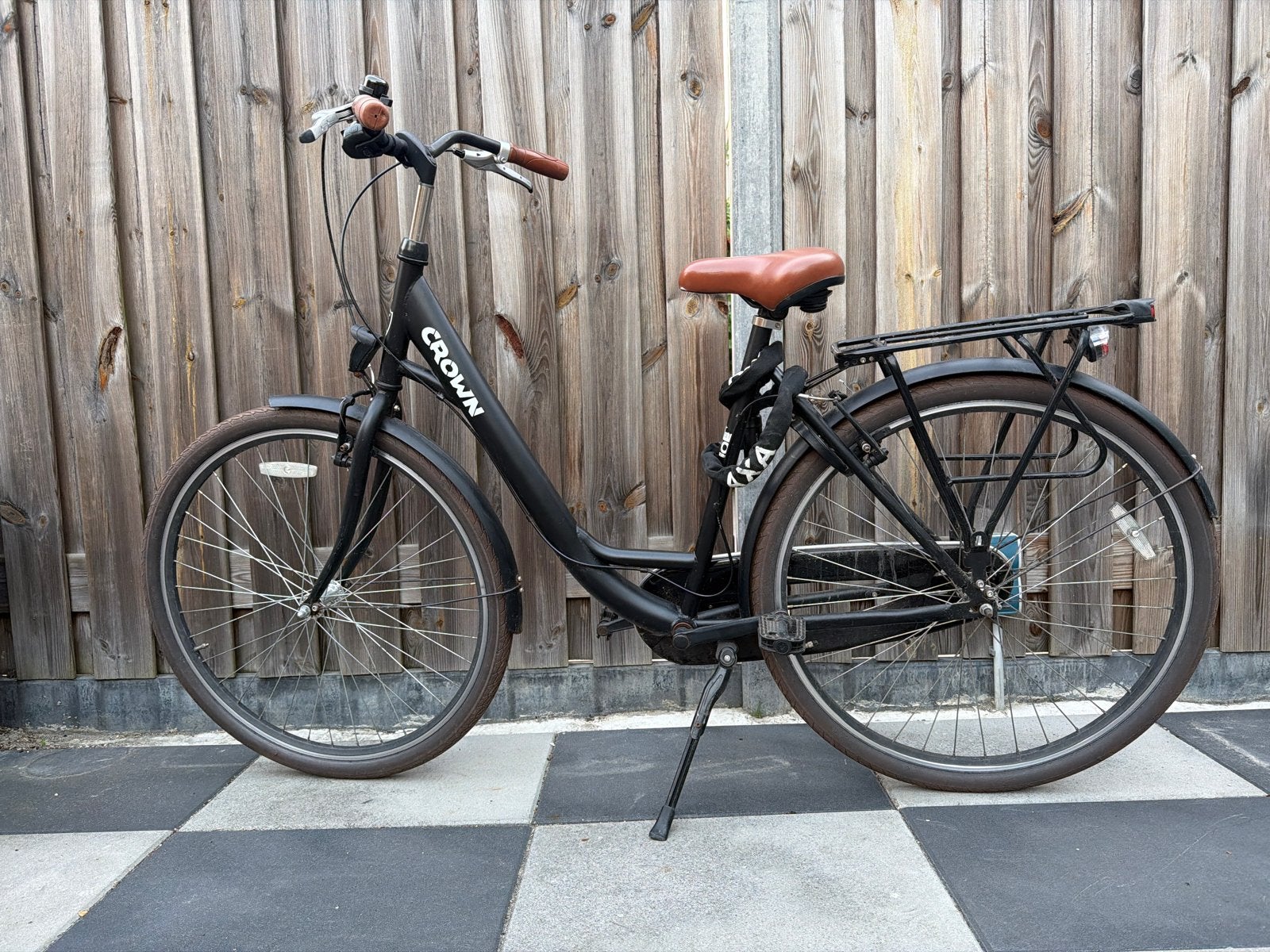 Crown Damesfiets - Zwart met bruin zadel, Velgrem, 50 tot 53 cm, Ophalen, Overige merken