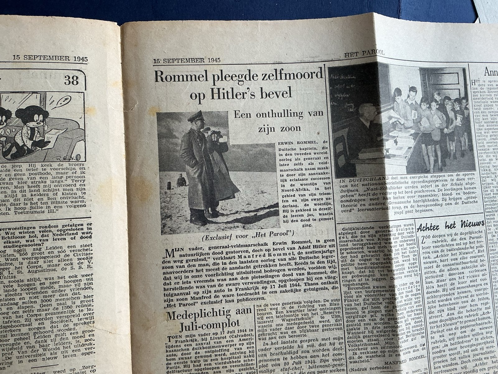 Het Parool - 15 september 1945 - Rommel pleegde zelfmoord, Verzamelen, Militaria | Tweede Wereldoorlog, Verzenden
