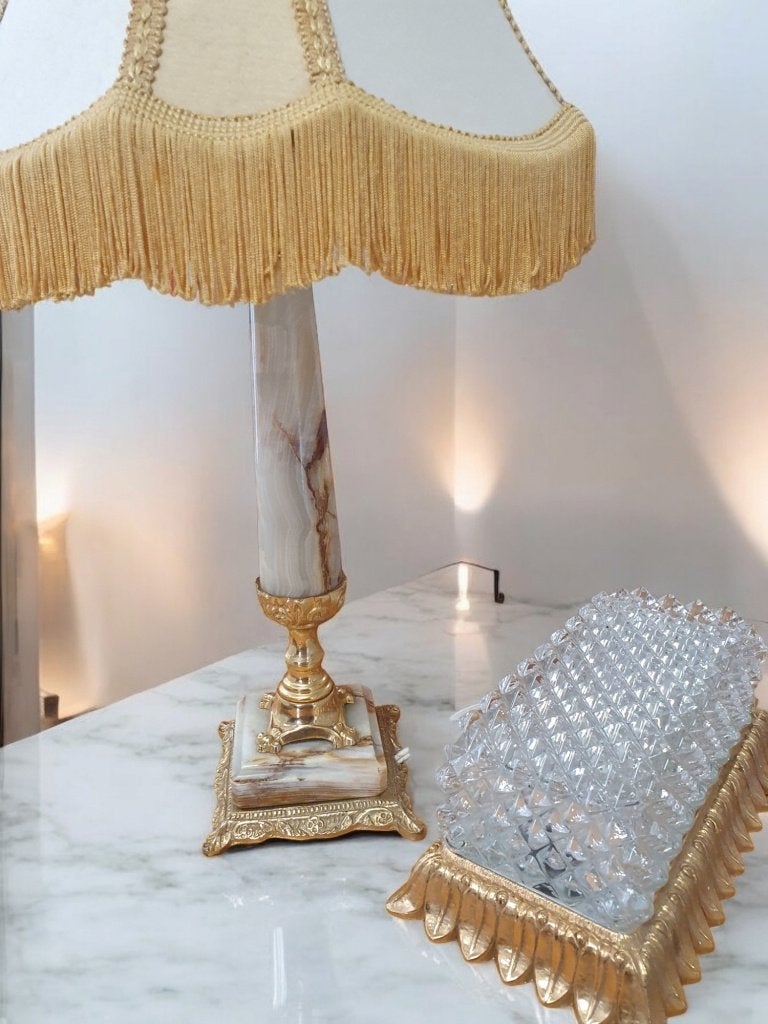 2138 hollywood regency style tafellamp, schemerlamp marmer, Ophalen of Verzenden, Zo goed als nieuw, Metaal, Klassiek