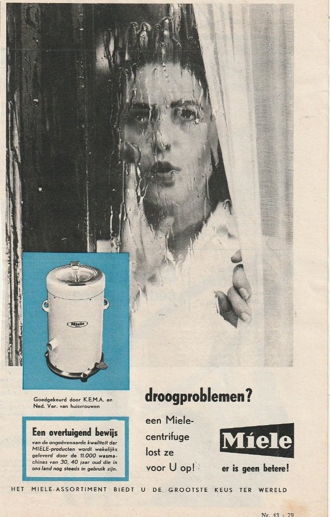 Retro reclame 1958 Miele centrifuge geen droogproblemen meer, Verzenden, Overige typen