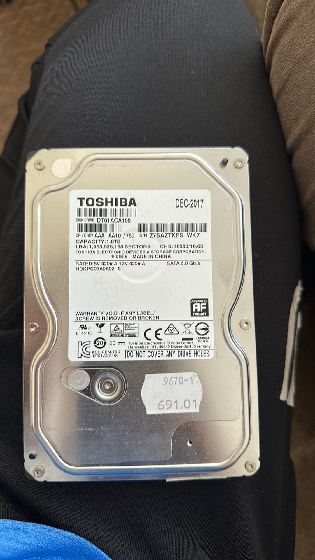 1TB HDD, Computers en Software, Harde schijven, Ophalen, Zo goed als nieuw, Desktop, USB