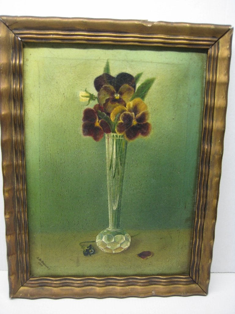 OUD SCHILDERIJ VIOOLTJES, Ophalen of Verzenden, Gedateerd, Olieverf, Bloemen